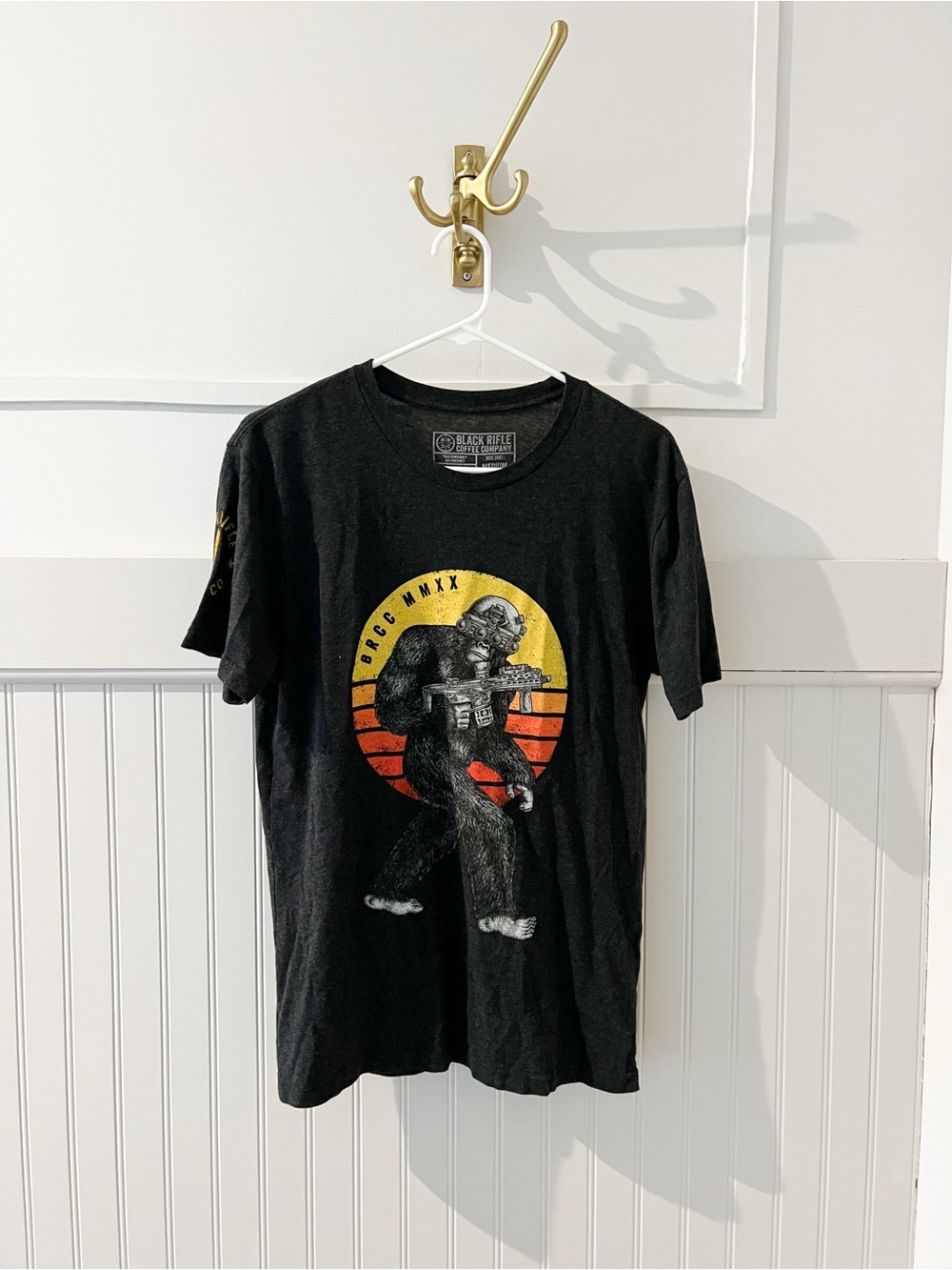 Black Sasquatch Graphic Short-Sleeve Tee with Sunset Motift